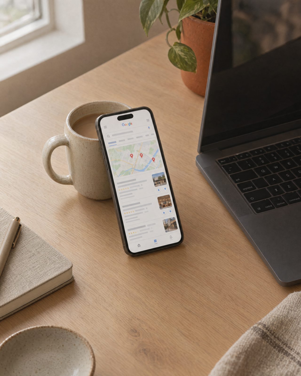 Resultados de Google Maps en la pantalla de un celular