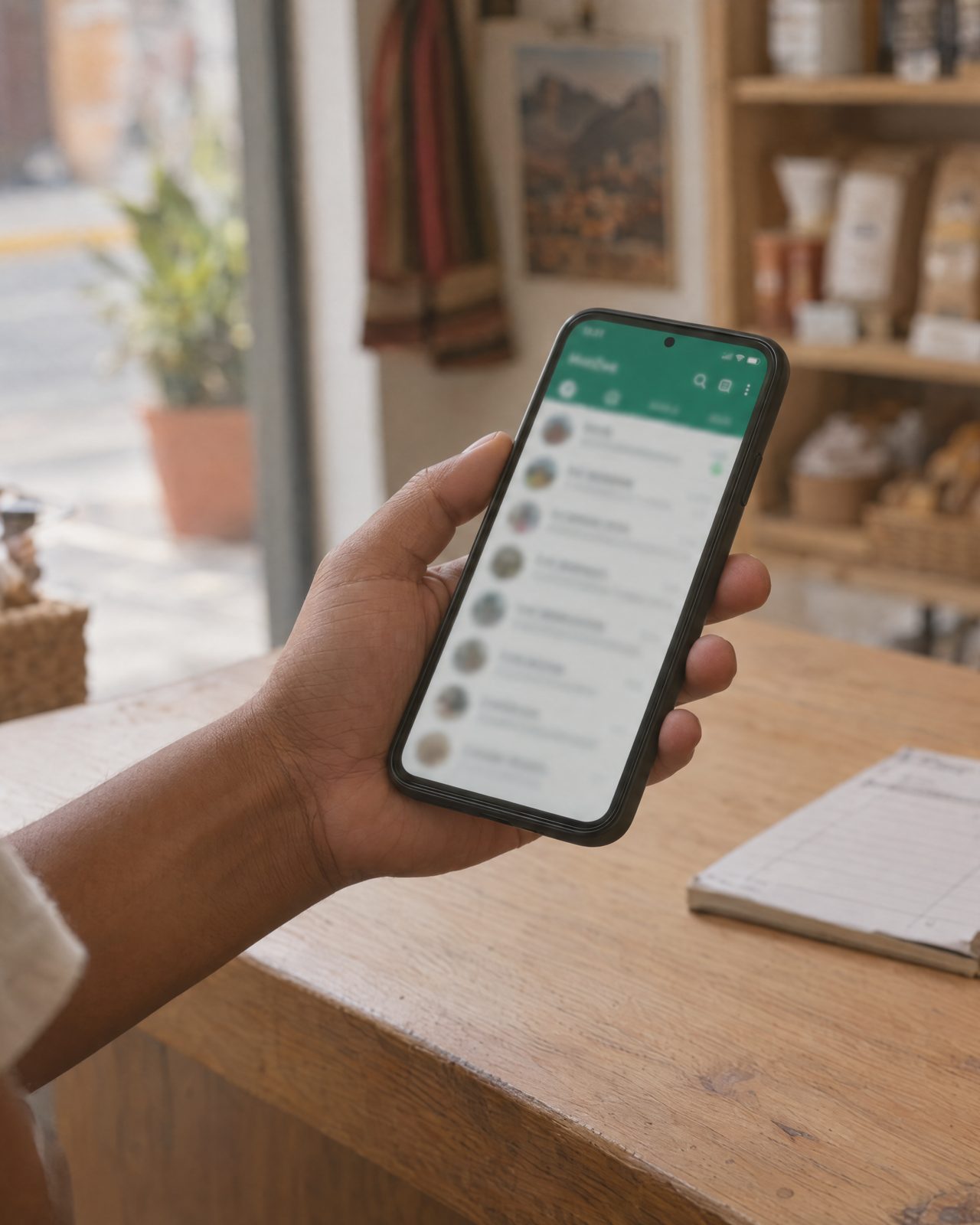 Pantalla de WhatsApp Business con una conversación en curso