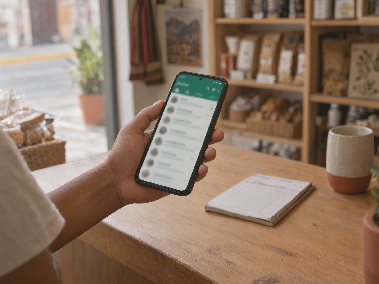 Celular con WhatsApp Business